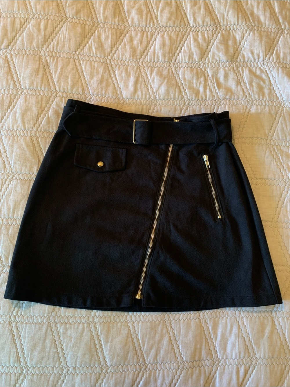 She + Sky Black Belted Moto Mini Skirt with Zip Accents Size L NWT